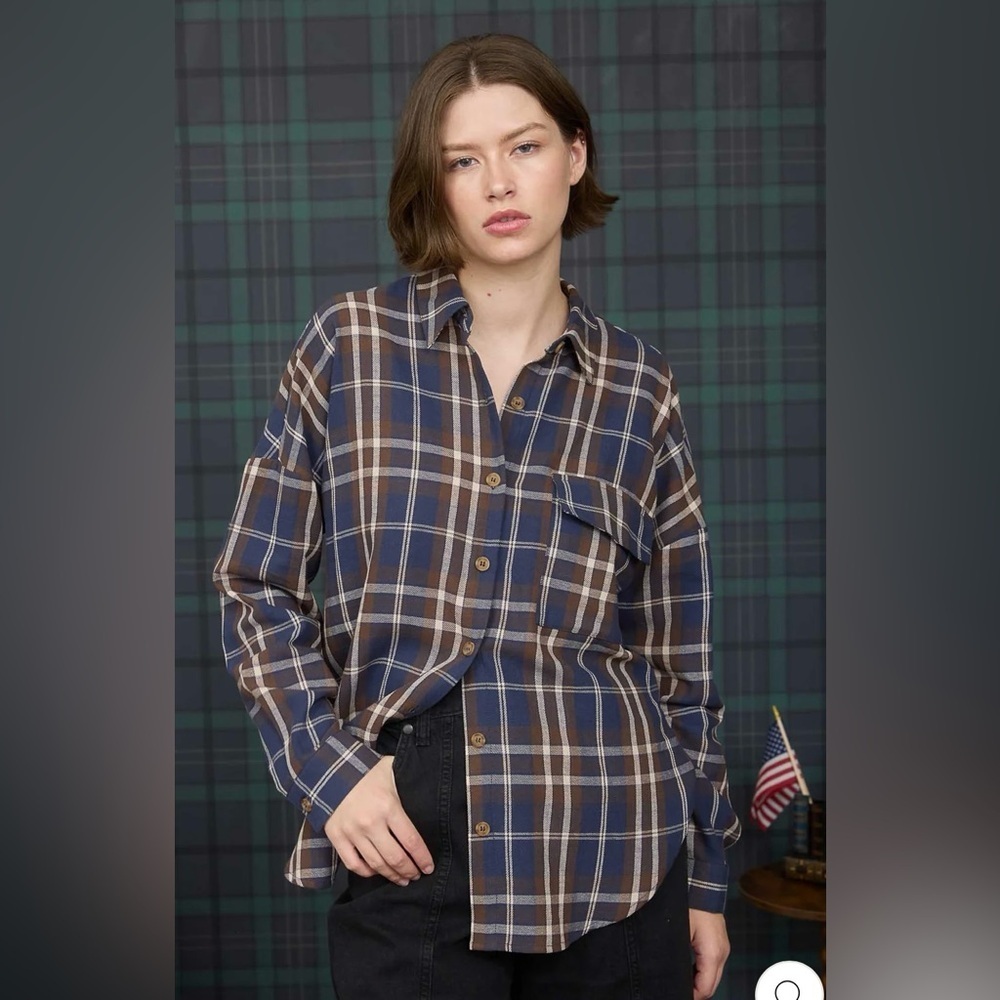 Blue and Brown Plaid Button-Up Shirt